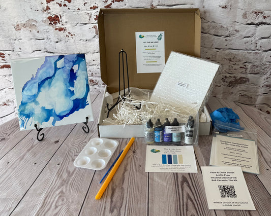 Flow & Color Series - Arctic Flow 8x8 Ceramic Tile Intuitive Alcohol Ink Painting Kit