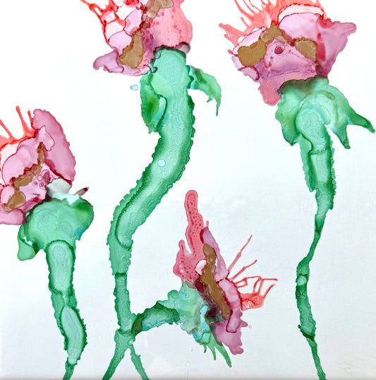 Flow & Color Series:  Spring Bloom Edition - Intuitive Alcohol Ink Painting on Ceramic 8x8 Tile Kit