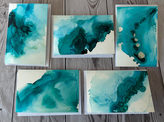 Flow & Color Series:  Ocean Currents Edition Intuitive Alcohol Art Notecard Kit