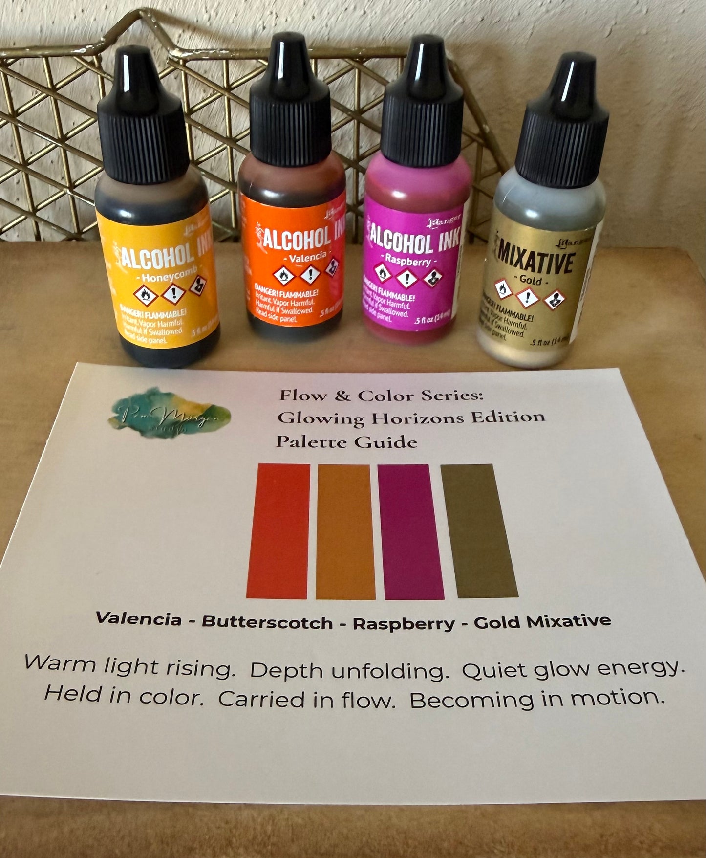 Flow & Color Series:  Glowing Horizons Alcohol Ink 8x8 Ceramic Tile Kit