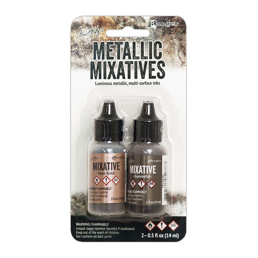 Tim Holtz® Alcohol Ink Mixative™ Rose Gold & Gunmetal Kit, 0.5 oz bottles
