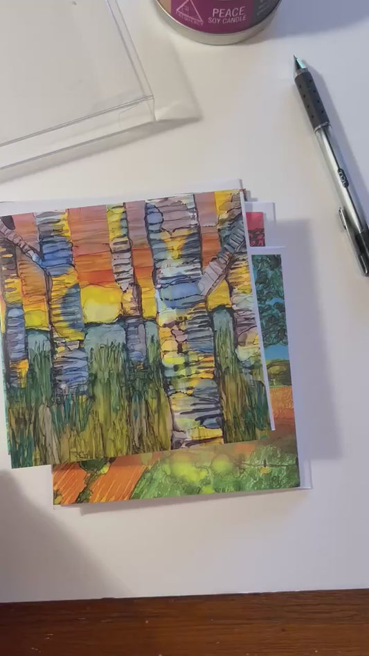 Boxed Set Of 5 Printed Cards From My Alcohol Ink Paintings of Trees